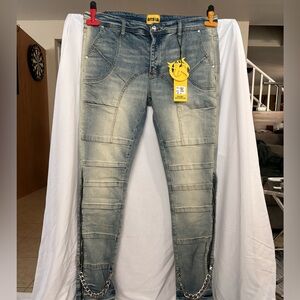 GFTD LA Blue Distressed Chain Zip Moto Jeans – Size 38 – NWT